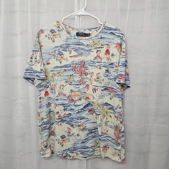 Polo Ralph Lauren Blue Green Hawaiian Tee Shirt Tropical Beach Logo L - Picture 9 of 14